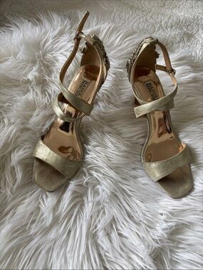 Badgley Mischka Gold Strappy Embellished Heels
